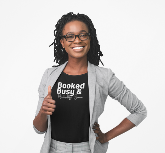 Booked & Busy (blk tee)